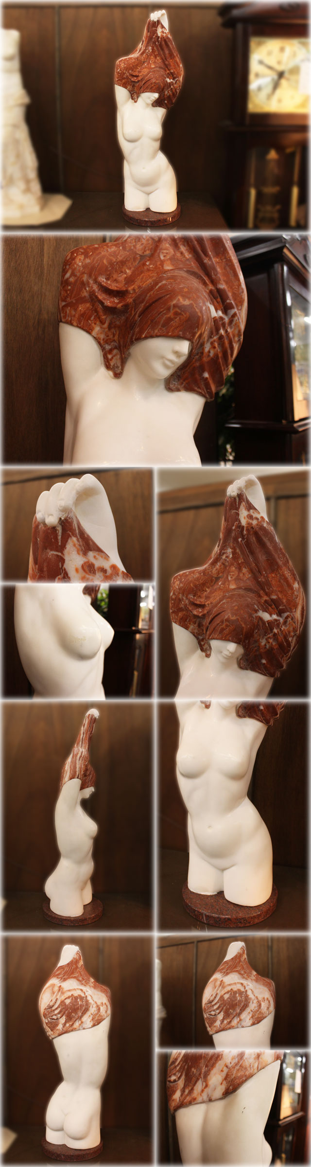 【お得高評価】ぬぐ女 270x250x820mm 茶系色＋白系色 裸婦像 大理石彫刻 西洋彫刻 現代美術 西洋彫刻