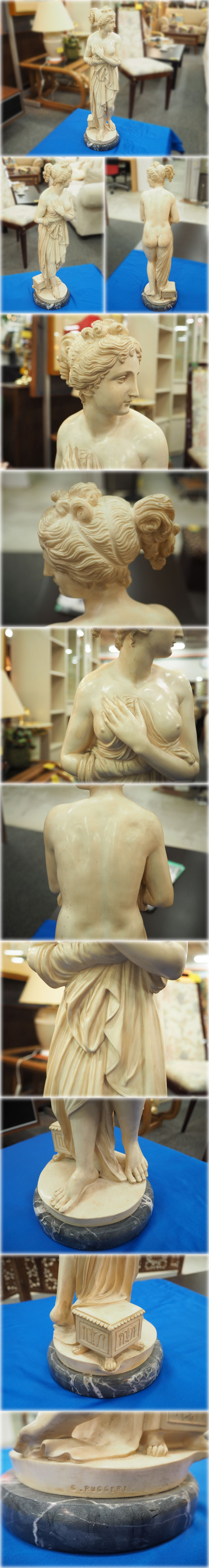 排気筒G.RUGGERI 大理石女性像 185x185x660mm 湯浴みする女性 裸婦像 ヴィーナス像 置物 オブジェ インテリア 西洋彫刻